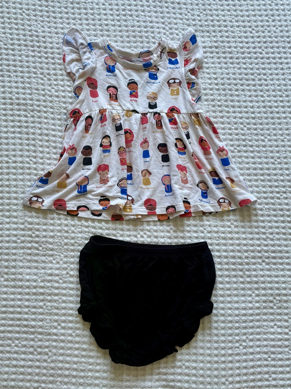 Angel Dear Women Icons Feminist Bamboo Peplum Top & Ruffle Bloomers Set 18-24M